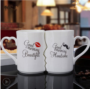 Nordic style Creative Coffee Cup 2 Pieces / Set Couple Cup Ceramic Kiss Cup Valentine's Day Wedding Birthday Gift Trend Fashion
