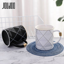 Load image into Gallery viewer, JOUDOO Nordic Golden Black and White Grid Geometry Ceramic Coffee Mug Porcelain Juice Drinking Cup Coffee Milk Tea Cup 35
