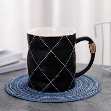 Load image into Gallery viewer, JOUDOO Nordic Golden Black and White Grid Geometry Ceramic Coffee Mug Porcelain Juice Drinking Cup Coffee Milk Tea Cup 35