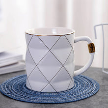 Load image into Gallery viewer, JOUDOO Nordic Golden Black and White Grid Geometry Ceramic Coffee Mug Porcelain Juice Drinking Cup Coffee Milk Tea Cup 35