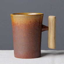 Load image into Gallery viewer, 300ml Vintage Crude Ceramic Coffee Mug Tumbler Rust Glaze With Wooden Handgrip Tea Milk Beer Water Cup Home Office Drinkware