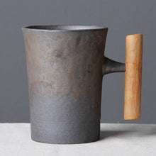Load image into Gallery viewer, 300ml Vintage Crude Ceramic Coffee Mug Tumbler Rust Glaze With Wooden Handgrip Tea Milk Beer Water Cup Home Office Drinkware