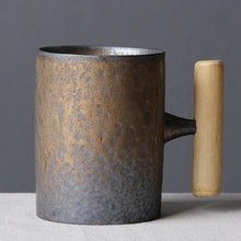 Load image into Gallery viewer, 300ml Vintage Crude Ceramic Coffee Mug Tumbler Rust Glaze With Wooden Handgrip Tea Milk Beer Water Cup Home Office Drinkware