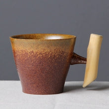 Load image into Gallery viewer, 300ml Vintage Crude Ceramic Coffee Mug Tumbler Rust Glaze With Wooden Handgrip Tea Milk Beer Water Cup Home Office Drinkware