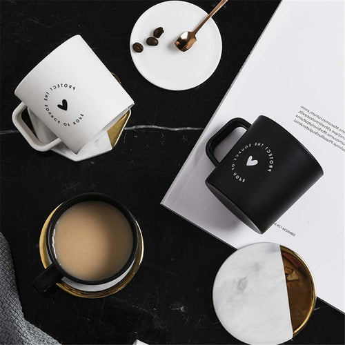 Chic Plastic Mugs With Lid Black White Cactus Love Pattern Drinking Cup With Handle Children Office Drinkware Mugs Couple Gift