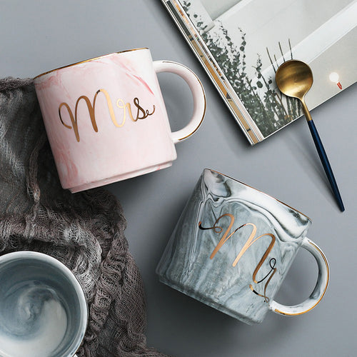 1pc Marble Tea Cups MR MRS Mug Drinking Milk Cup Coffee Couples Holder Bottle For Table Set Ceramic Water Glass Pots DA