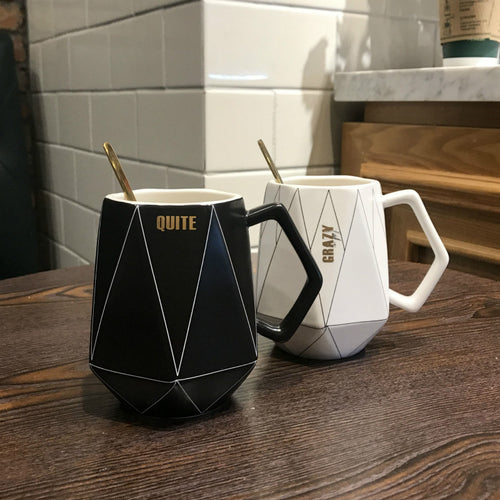 Classic Stripe Creative Black And White Line Polygon Ceramic Mug Couple Lover's Gift Morning Mug Milk Coffee Tea Breakfast Cup