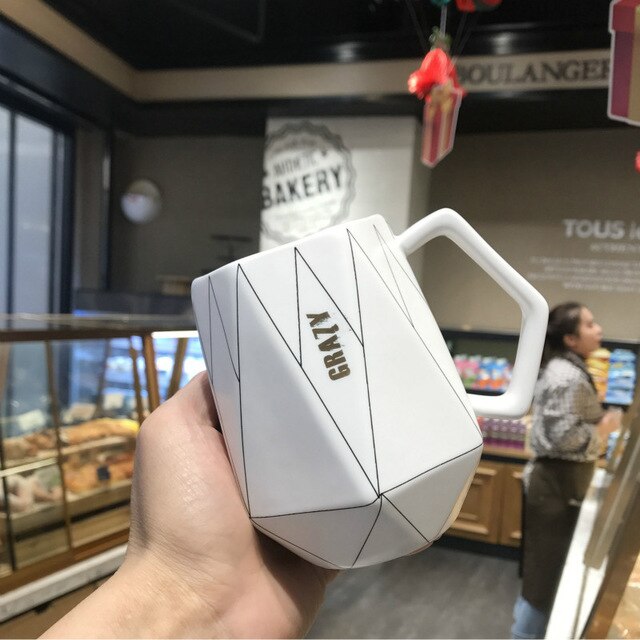 Classic Stripe Creative Black And White Line Polygon Ceramic Mug Couple Lover's Gift Morning Mug Milk Coffee Tea Breakfast Cup