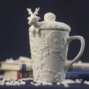 Christmas Mugs 3D Amimal Couples Cups with Lid Cute Milu Deer Coffee Cup Milk Cups Snow Ceramic Mug Breakfast Cup Creative