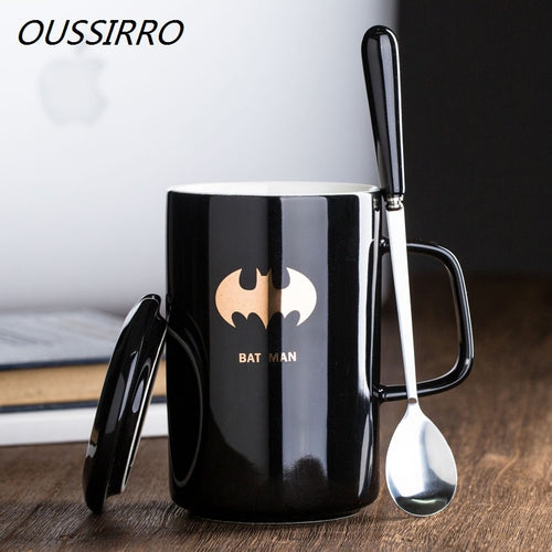 OUSSIRRO Creative Avengers Justice League  Ceramic Mug With Lid With Spoon Superman Spiderman Batman High Quality  Cup Nice Gift