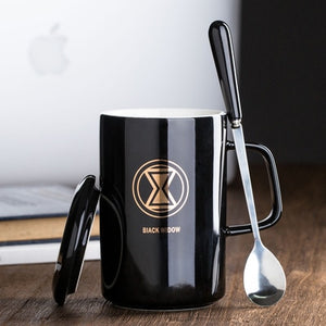 OUSSIRRO Creative Avengers Justice League  Ceramic Mug With Lid With Spoon Superman Spiderman Batman High Quality  Cup Nice Gift