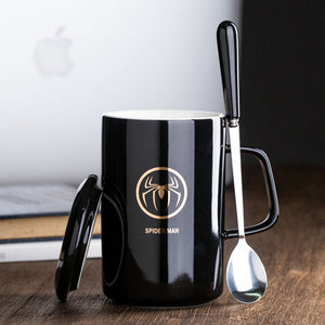 OUSSIRRO Creative Avengers Justice League  Ceramic Mug With Lid With Spoon Superman Spiderman Batman High Quality  Cup Nice Gift