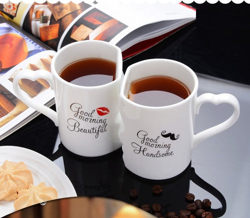 OUSSIRRO 2Pcs/Set Couple Cup Ceramic Coffee Kiss Mug Creative Valentine's Day Wedding Birthday Gift